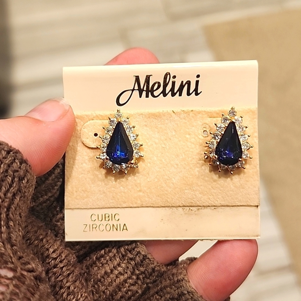 Indigo CZ gold earrings
